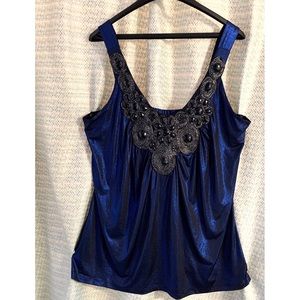 TORRID Blue Foil Sleeveless Tank Top with Jewels